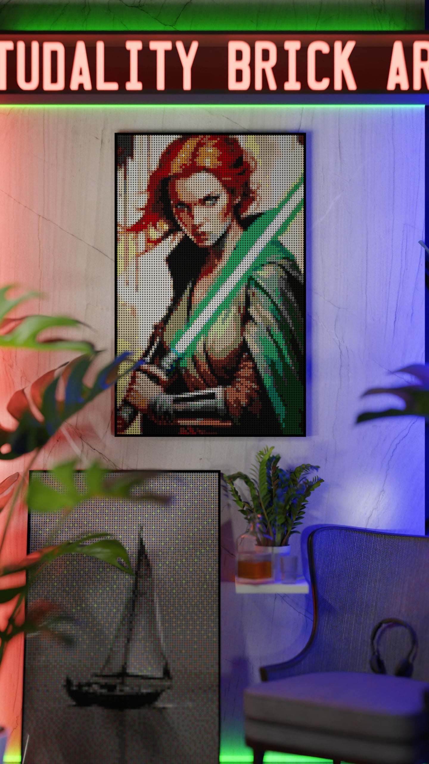 Star of the Warborn LEGO® Style mosaic wall art made from colorful plastic bricks